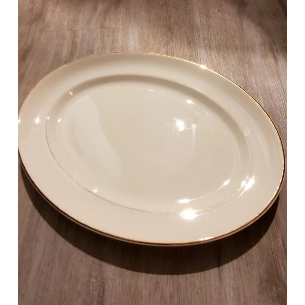 Vintage Homer Laughlin‎ Serving Platter Cream White With Gold Trimmed Accents